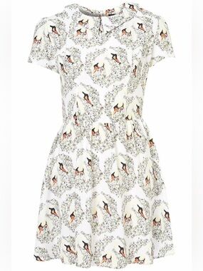 Topshop Novelty Swan Print Fit & Flare Short Sleeve Tea Dress